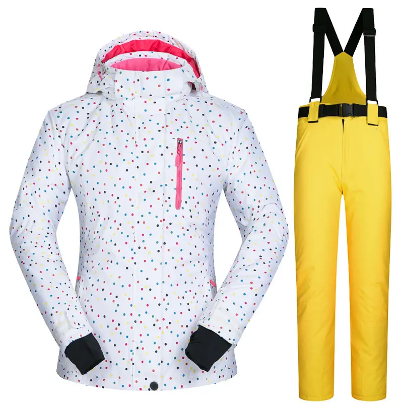 Зимние женские лыжные куртки и штаны, зимние лыжные костюмы для сноуборда, женские куртки, утепленные водонепроницаемые бренды для сноубординга - Цвет: B And Yellow