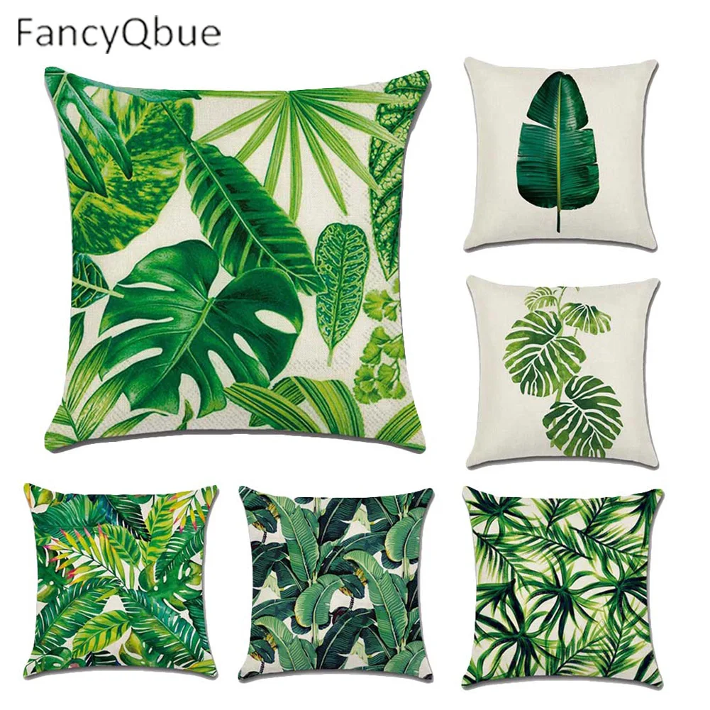 Image Rainforest Leaves Africa Linen Tropical Plants Hibiscus Flower Throw Pillow Case Chair Sofa Cushion Cover