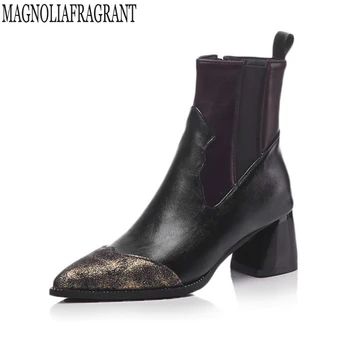 

Fashion Black Boots Women Spring Autumn Lace-up Soft Leather Platform Shoes Woman Party Ankle Boots High Heels z149