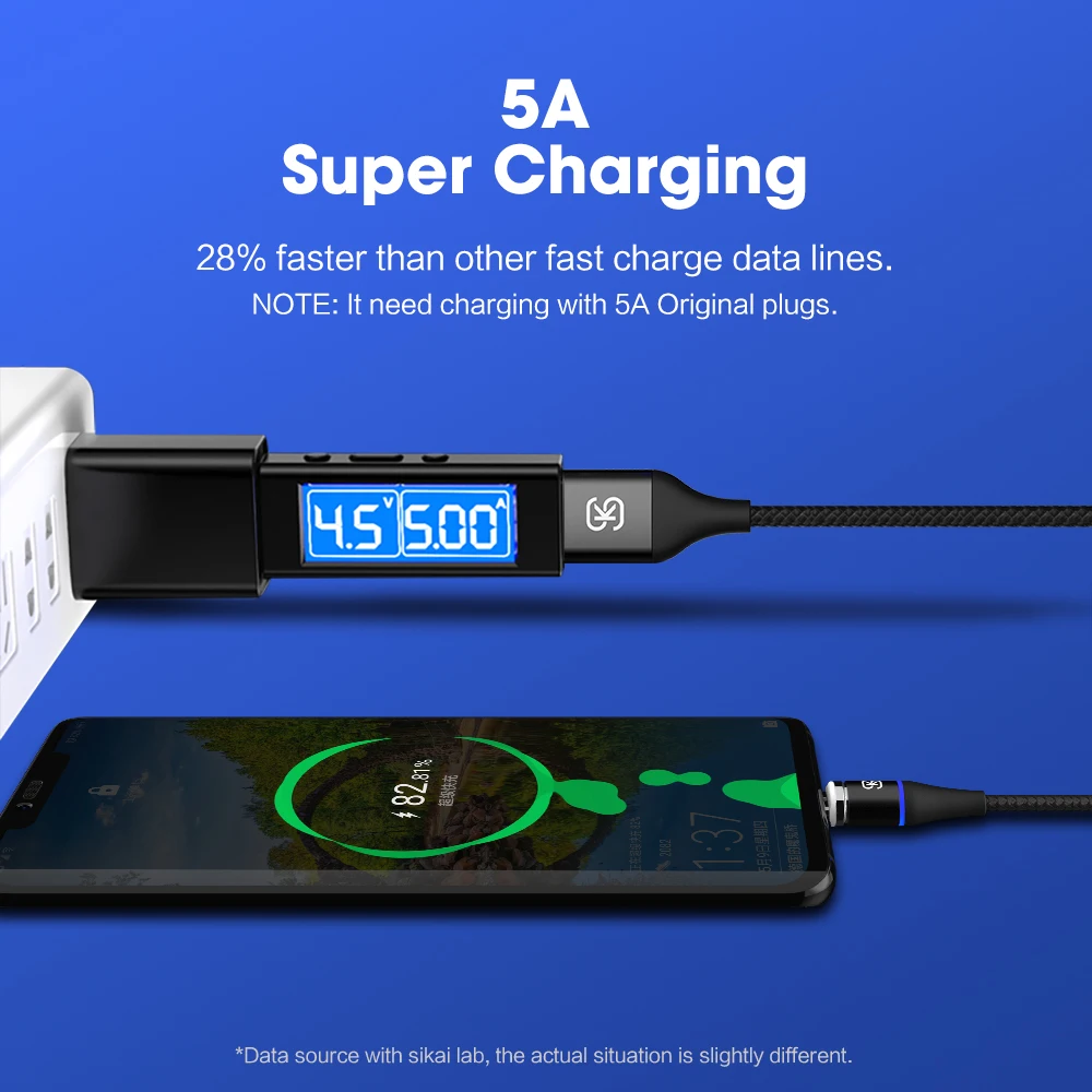 Магнитный кабель SIKAI 3 в 1 5A usb для быстрой зарядки и автомобиле Huawei honor view 20 USB C QC4.0 10