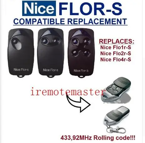

high quality duplicator 433.92mhz Nice Flor-s rolling code garage door replacement universal remote control fine