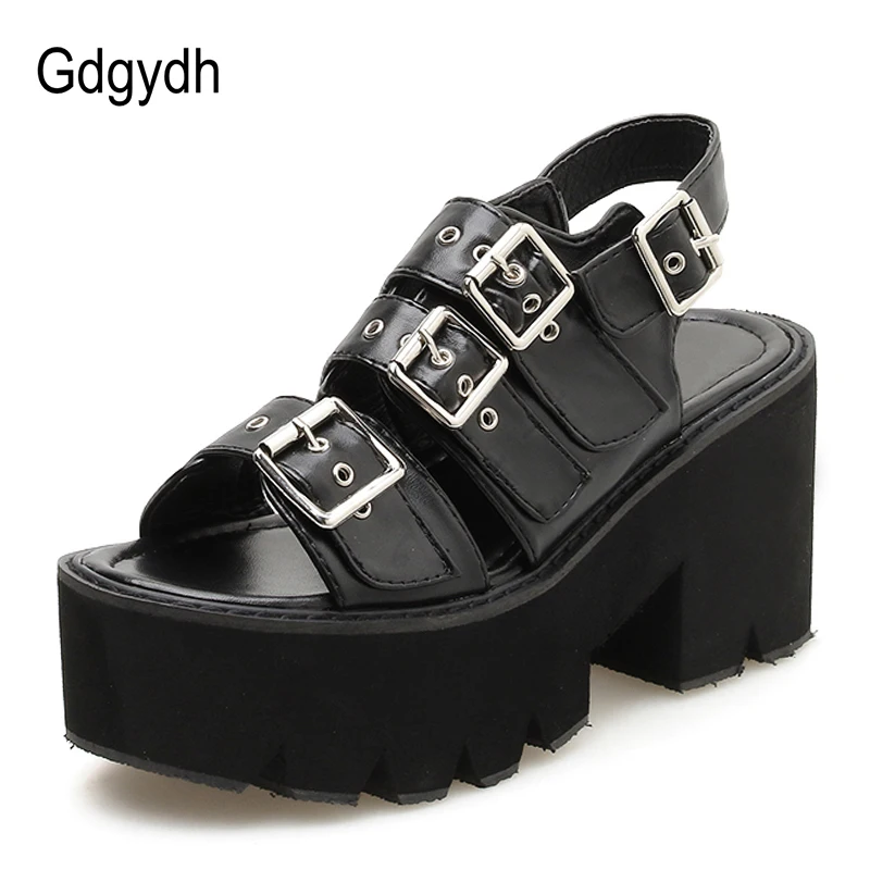 Женские босоножки с ремешком на щиколотке Gdgydh черные обувь платформе