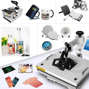 Kaufen 30*38 Cm 8 In 1 Combo Wärme Drücken Drucker Maschine 2D Thermische Transfer Drucker Für Kappe Becher Platte T-shirts Druck