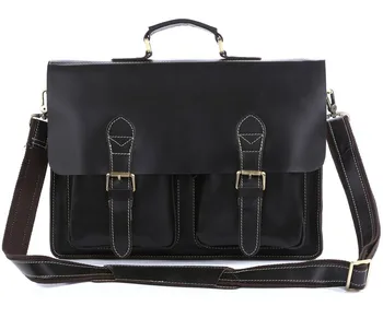 Online Men Briefcase Handbag Cow Leather 15 Inch Business Laptop Bags 2018 Man Travel Large Black File Book Shoulder Crossbody Bags