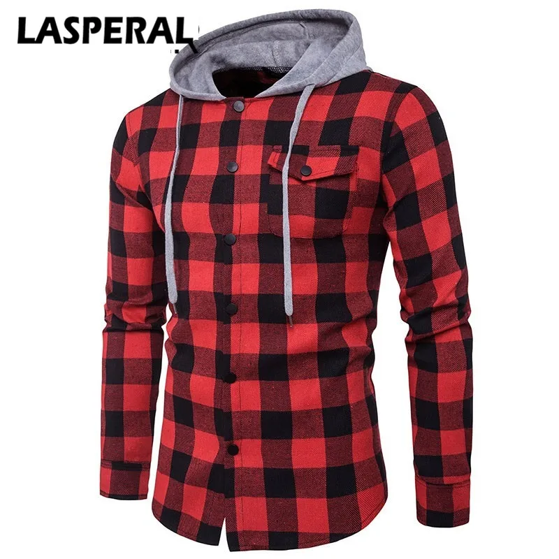 

LASPERAL Plaid Shirts Men Long Sleeve Slim Blouse Shirts 2017 Male Casual Pocket Blusa Shirts Hoody Tops New Z30
