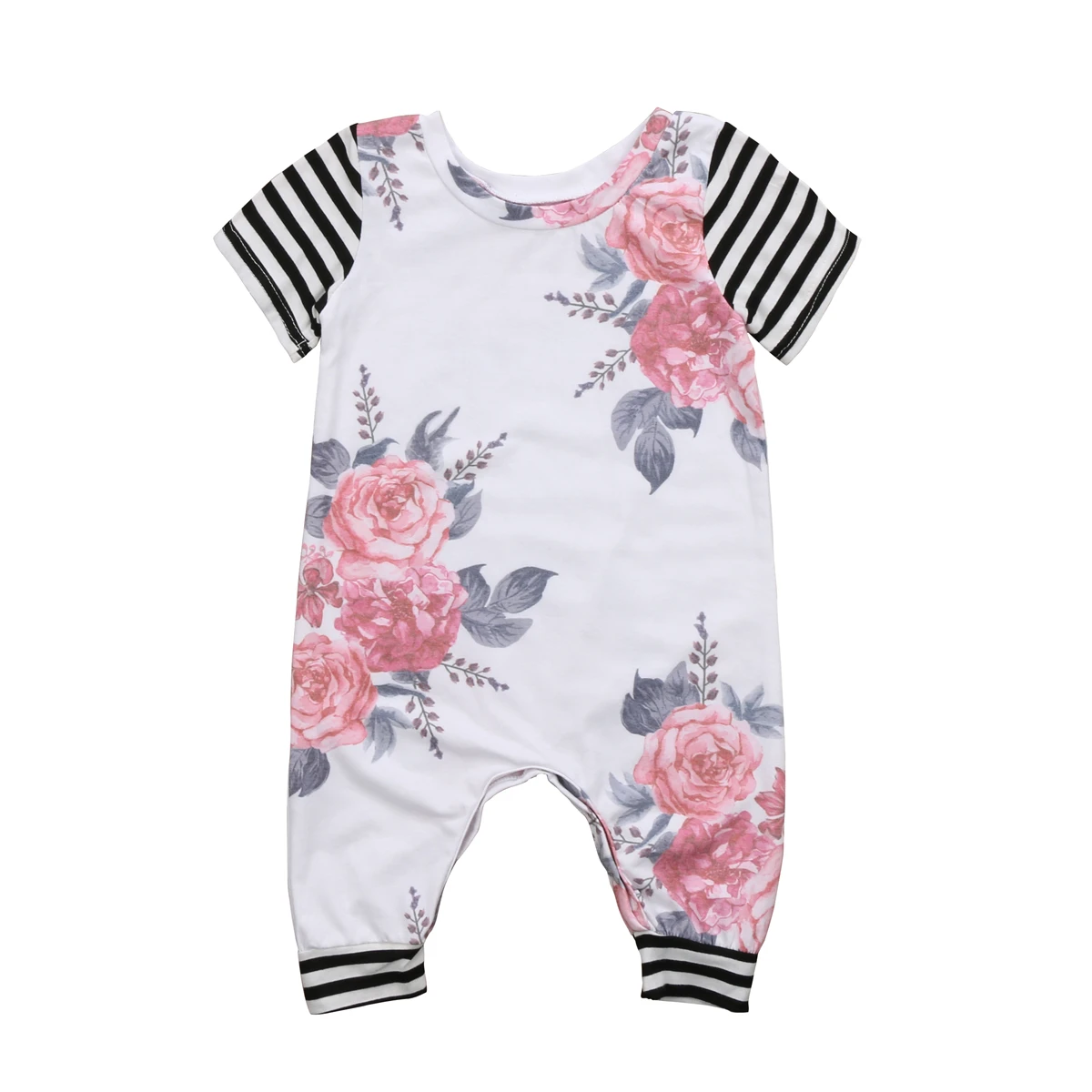 2017 Toddler Baby Girl Floral Striped Rompers One piece Romper Short
