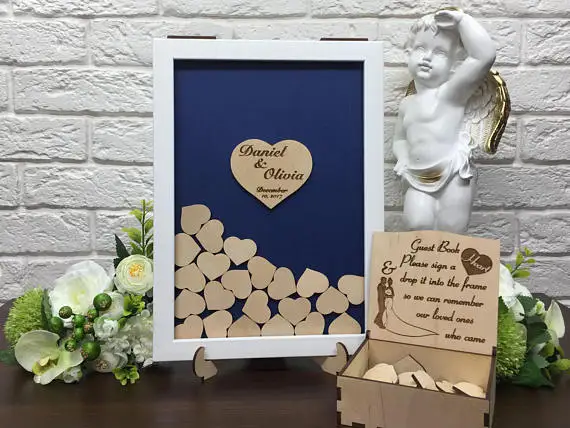 

customize rustic bride groom Wood Wedding hearts Guest Book Alternative Souvenirs Guestbooks Drop Box party decorations