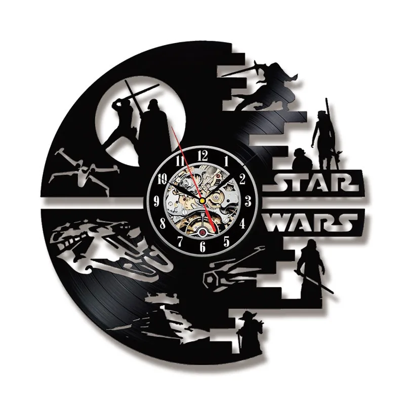 Koop Creatieve Star Wars CD Record Klok Creatieve HandmadeVinyl Record Wandklok Antieke Hollow Opknoping Klok LED met 7 Kleuren
