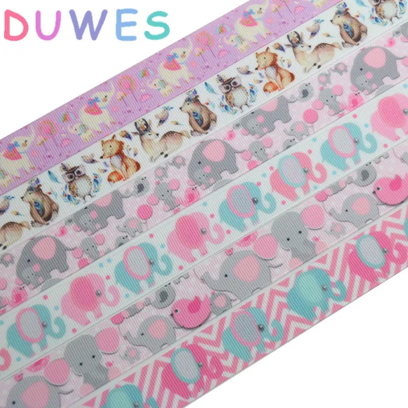 DUWES 50 ярдов лиса животное слон мультфильм Печатный grosgrain ленточный аксессуар бант