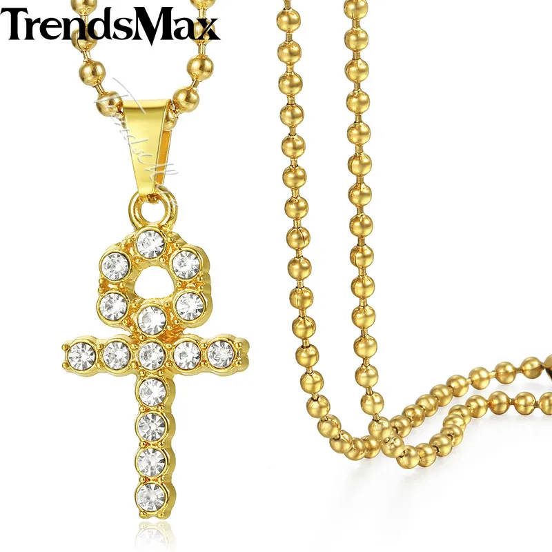 Прямая поставка 2018 Iced Out Ankh Key Cross подвеска ожерелье для женщин хип хоп ювелирные