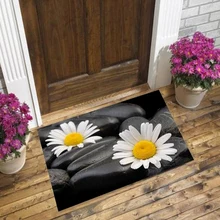 Черный спа камни белый желтый Маргаритка цветы 3d узор принт Противоскользящий Декоративный Пол Дверной коврик Домашний вход гостиная