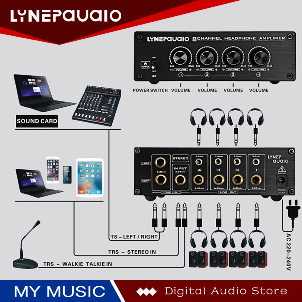 Headphone Splitter Headphone Amplifier Comparator 2 Input 8 Output of The Studio 8 Way Headphone Monitor 2 Channel Mix Input