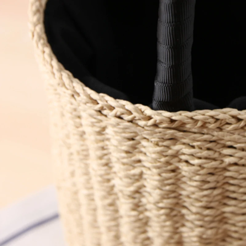 Women Handbag Summer Beach Female Ribbon Straw Bags Lady Vintage Drawstring INS Popular Basket Casual Weave Travel Tote SS3100 (9)