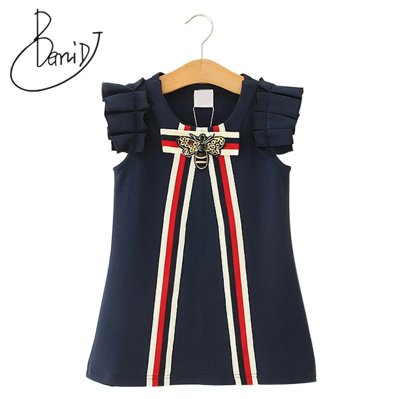

2018 Party Wedding Vestidos Infant Children Clothes Retail Kids Girls Dresses 2-6T Princess Girl Striped Bow Dress O-neck Tops