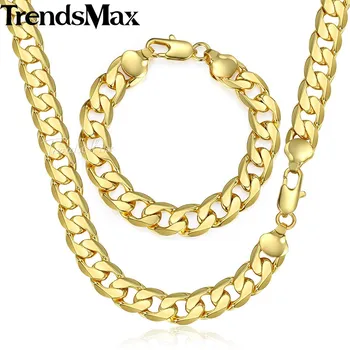 

Trendsmax Jewelry Set Bracelet Necklace Men's Yellow Gold Filled Curb Cuban Link Chain 12mm KGS274