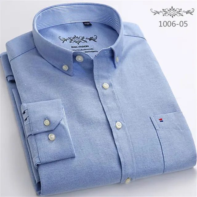 S- 6XL Oxford Shirts For Mens Long Sleeve Cotton Casual Dress Shirts Male Solid Plaid Chest Pocket Regular-Fit Man Social Shirt 1006-05