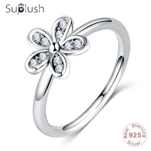 Suplush новые милые цветочные кольца на палец кольца из стерлингового серебра 925 для женщин ювелирные изделия кубического циркония свадебные полосы этнические кольца