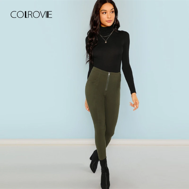 COLROVIE черная однотонная рабочая одежда с высоким воротом Классическая футболка