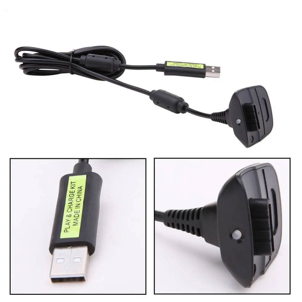 

1.8M Wireless Controller Charger Charging Cable Black USB Charge Cord Lead Kit for Xbox 360 Play and Charge Cable