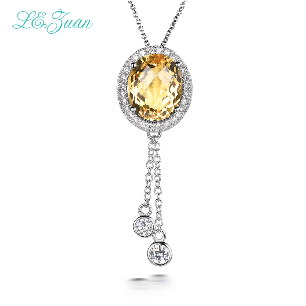 

L&zuan Women Necklaces Pendants Charms Sterling 925 Silver 7.01ct Natural Citrine Necklace For Wedding Fine Jewelry P0066-W05
