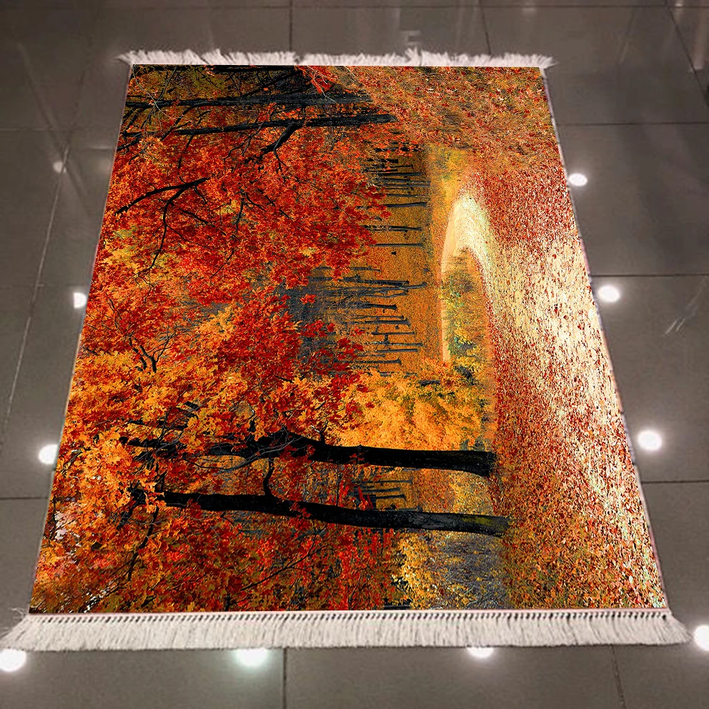 Еще осень желтый коричневый деревья лес лист 3d узор принт, микроволокно анти скольжение обратно моющиеся декоративные килим Площадь Ковер
