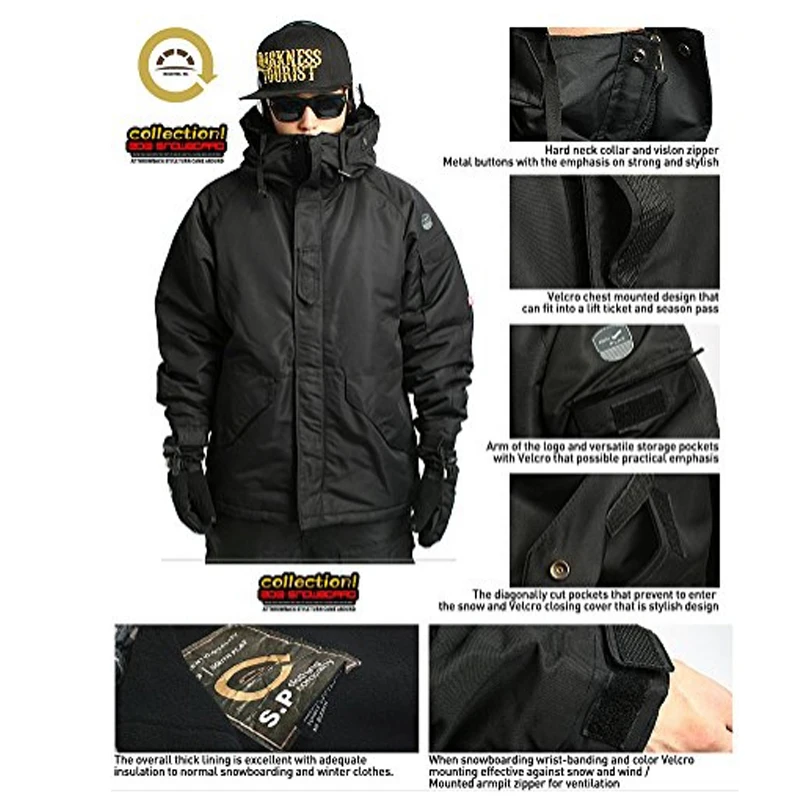 Новое издание "Southplay" Зимний водонепроницаемый 10000 мм согревающий костюм(куртка+ брюки) наборы-черный