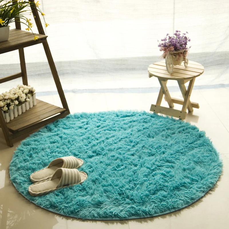 

Solid Color Fluffy Round Rug Computer Chair Carpet Shaggy Faux Fur Area Rugs Floor Mats for Living Room and Kids Room