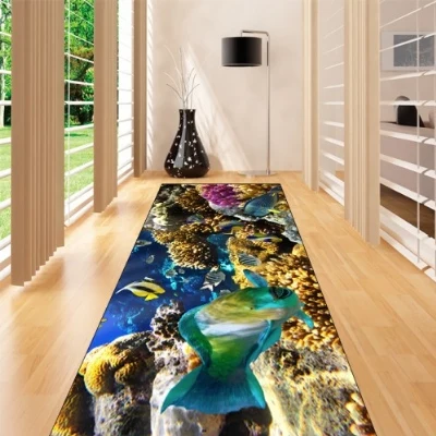 

Else Blue Sea Tropical Aquarium Fishes 3d Print Non Slip Microfiber Washable Long Runner Mats Floor Mat Rugs Hallway Carpets