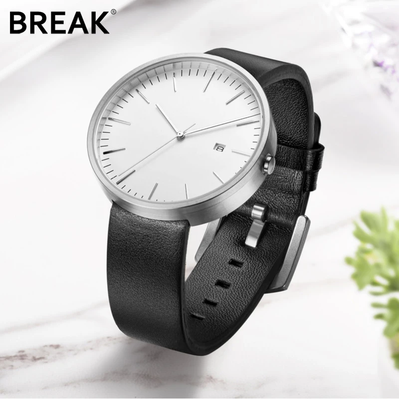 Минималистичные мужские и женские простые модные кварцевые наручные часы, стальной чехол из натуральной кожи, водонепроницаемые деловые часы с календарем