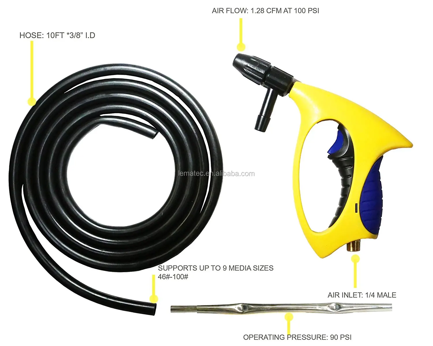 LEMATEC сифон подающий Пескоструйный пистолет с 10 футовым шлангом Портативный Пескоструйный воздушный Пескоструйный пистолет Тип сифона Пескоструйный пистолет