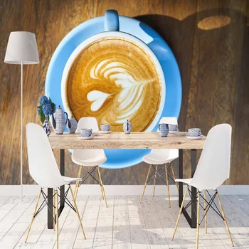 

Else Blue Coffee Cup Brown White Hearts Wood Table 3d Print Photo Cleanable Fabric Mural Home Decor Kitchen Background Wallpaper