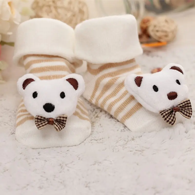 Baby socks rubber anti slip floor cartoon kids Toddlers autumn spring Fashion Animal newborn Cute 0-6-12month - Цвет: Tie bear