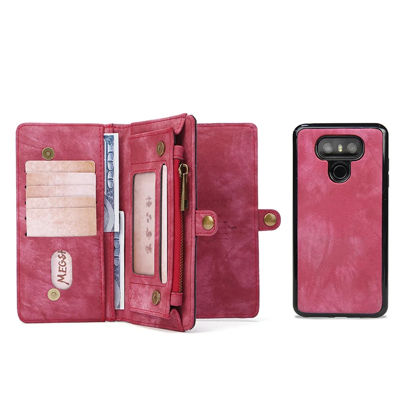 

Megshi Leather Detachable Case For Lg G6 G8 Stylo4 Case 2 In 1 Leather Zipper Bag For Lg G7 Case Credit Card Wallet Case