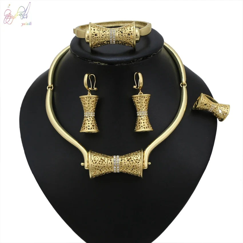 

Yulaili Free Delivery New Arrival High Quality Unique Design Hot Selling Pure Gold Color Dubai Four Jewelry Sets