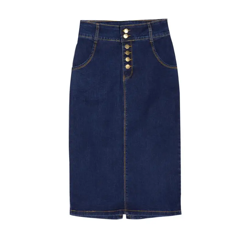 Image New 2017 Denim Skirt Vintage Button High Waist Pencil Saia Blue Slim Women Skirts Plus Size S 9XL Ladies Office Jeans Faldas E86