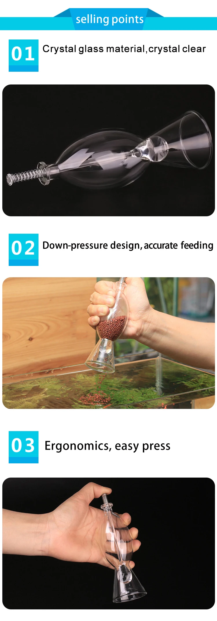 glass fish food feeder for aquarium fish tank