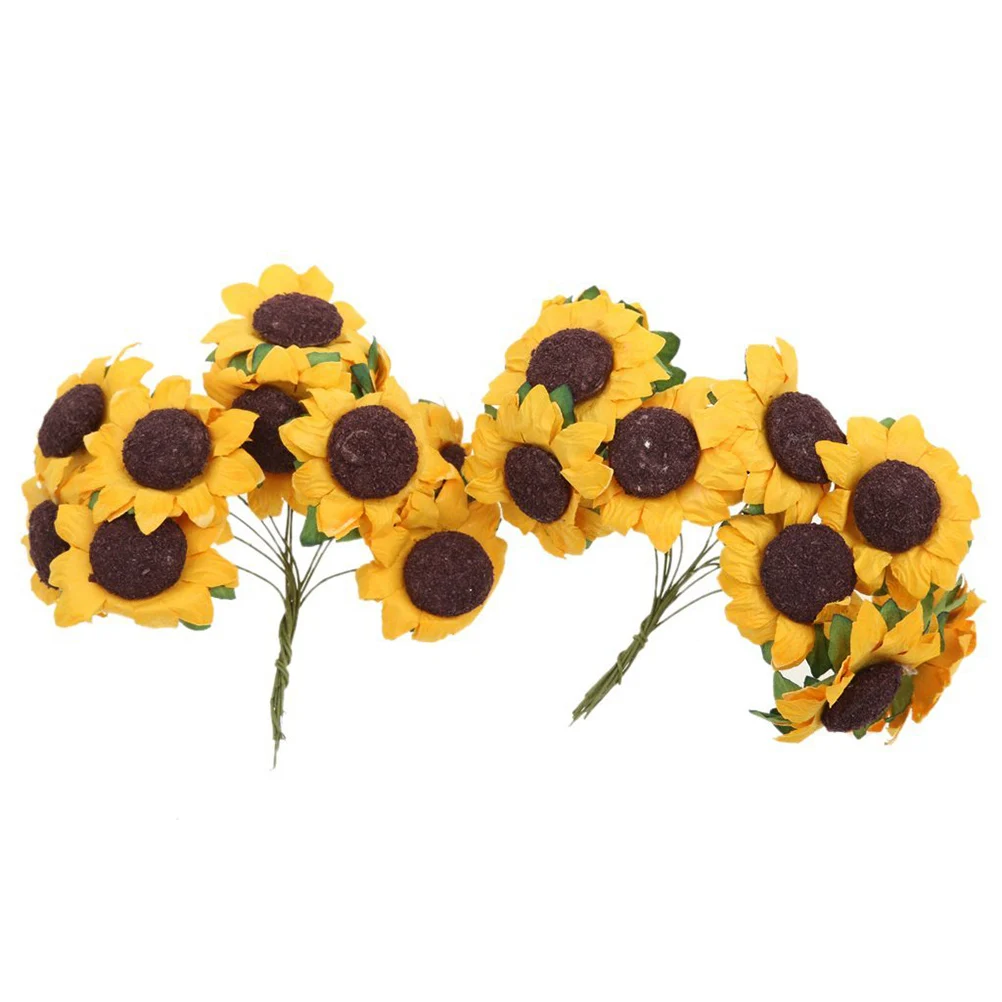 100pcs Chic Mini Artificial Paper Sunflower Wedding Card Decor Craft DIY(Yellow