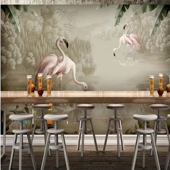 

Hand painted watercolor plant flamingo background wall custom large home interior wall covering wallpaper mural photo wall
