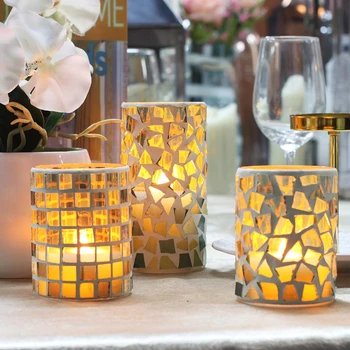 

GiveU Mosaic glass Flamless Led candle battery operated candle with timer for home decoration or wedding day,Green