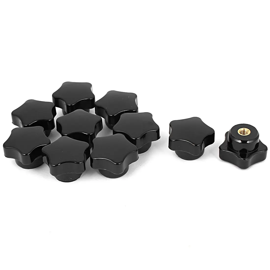 UXCELL M6 Female Thread Dia Brass Core Black Plastic Star Head Screw