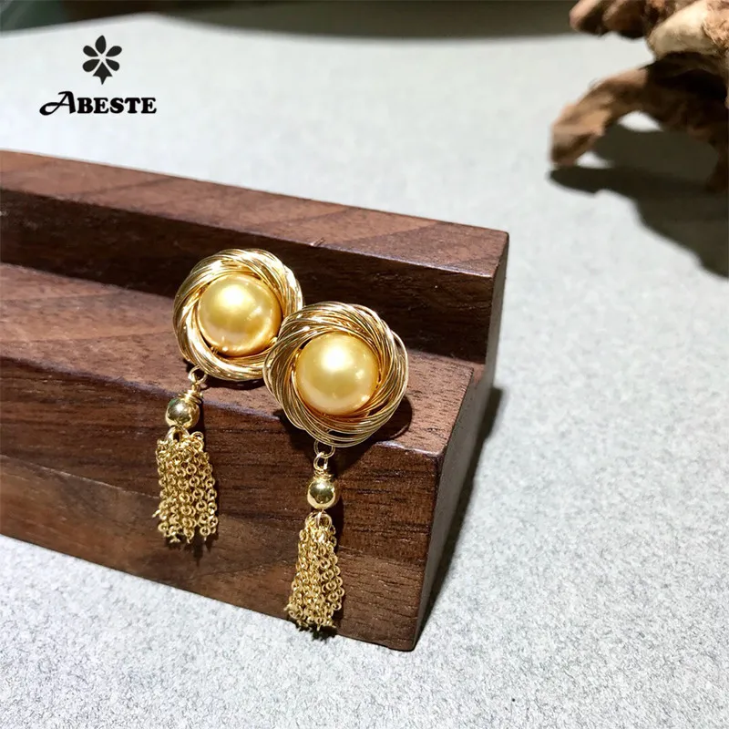 

ANI 14K Roll Gold Women Drop Earring Natural South Pacific Gold Pearl Roll Gold Fashion Dangle boucle d oreille Handmade Jewelry