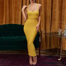 Vestido de venado para mujer, novedad del 2019 en vestido de verano, Maxi, amarillo, ceñido, Sexy, para fiesta y discoteca