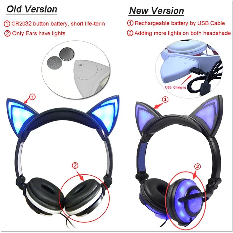 Cat Ear Wired Gaming Earbuds YiJee Cat Ear LED Headphones With LED