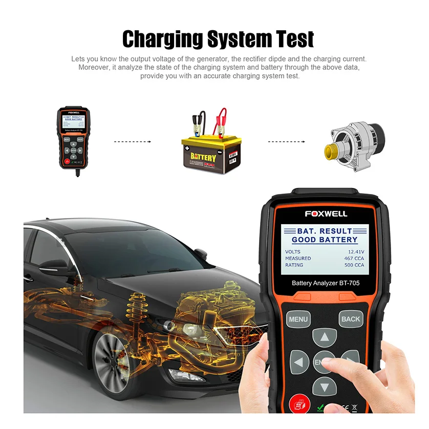 

FOXWELL Automotive Diagnostic Tool BT705 12V 24V Car Battery Analyzer Tester Test for Cars Duty Trucks AGM Spiral GEL Batteries