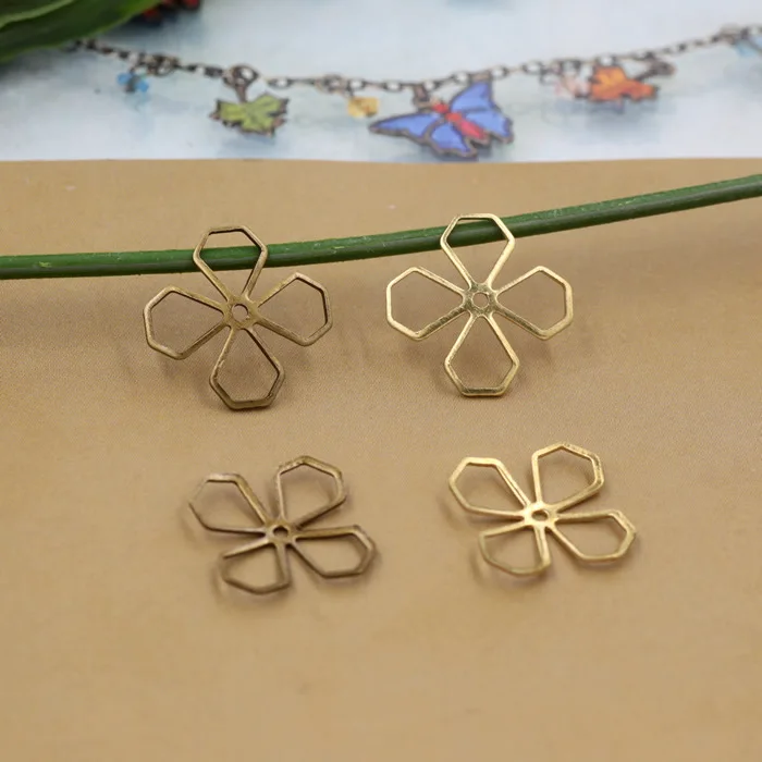 

18mm Flower DIY Filigree Pendant Copper with Antique Bronze/Silver Fallen Petals Handmade,Hairpin Parts Vintage Jewelry