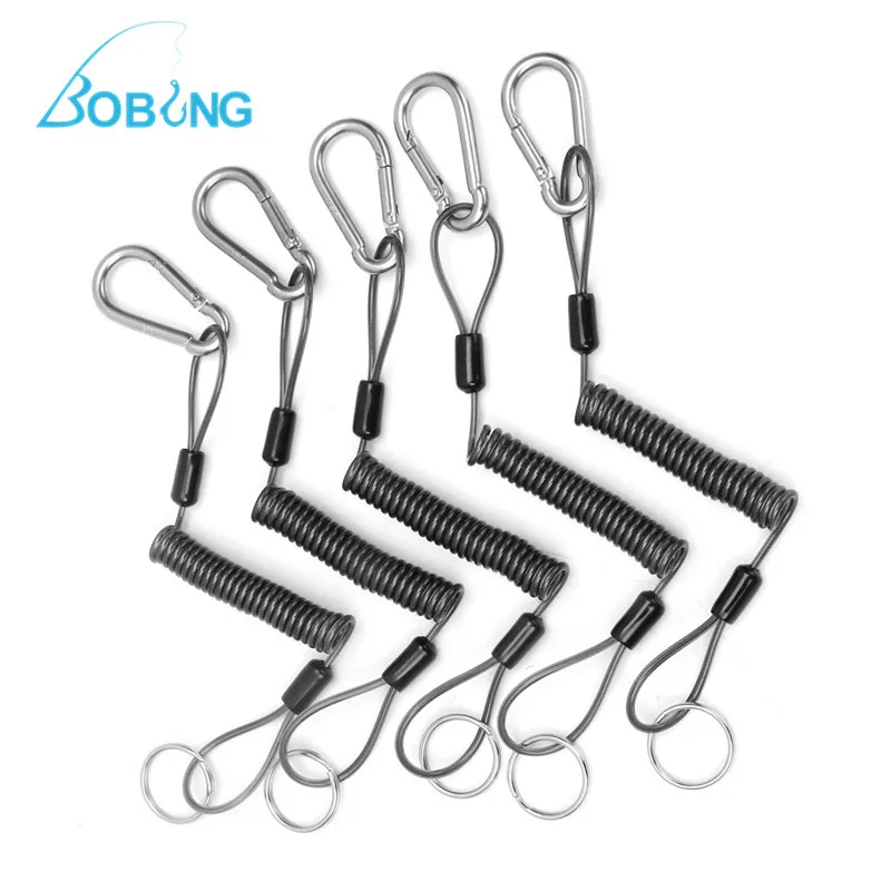 

Bobing 5pcs 1.24m/48.82in Fishing Coil Lanyard Stainless Steel Coil Tether Attach To Kayad Sea Boat Fishing Tools Tackle Gear