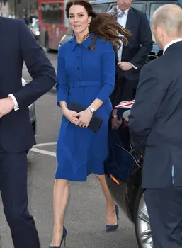 

2018 New Kate Middleton Princess dress Fashion A-Line blue OL dress