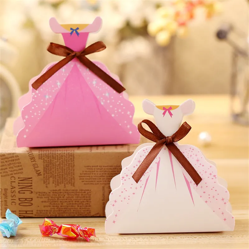 12 шт./лот платье дизайн Бумага Свадебная коробочка для сладостей сладости, шоколад коробка для предродовой вечеринки платье принцессы для девочек вечерние украшения