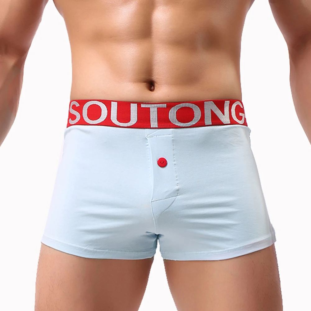 Underwear Men's Split Button Decor Boxer Mid Rise Breathable Underpants