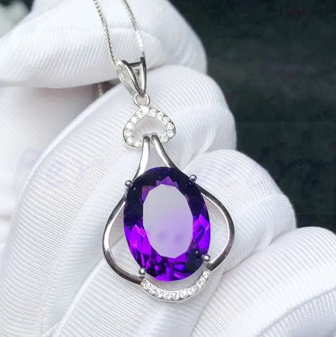 Подвеска с аметистом,, натуральный аметист, серебро 925 пробы, 12*16 мм, 9ct, большой цветной камень, ювелирные украшения# BL1892811